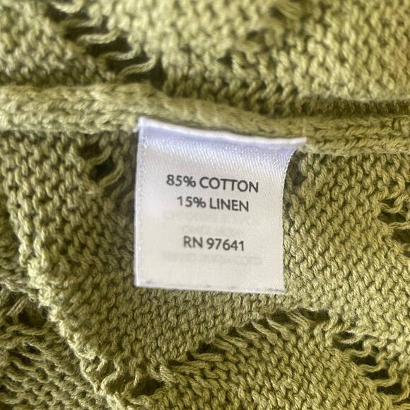 J Jill Women Cotton Linen Top  Crew Neck Long Sleeve Open Knit Pullover XS Green - Picture 7 of 10